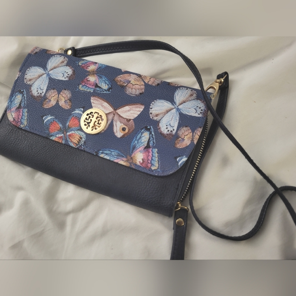 Blue butterfly insect boho crossbody wallet bag